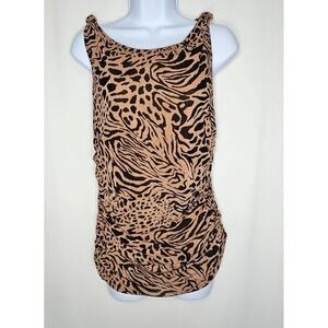 Jane + Delancey Women's Black Tan Animal Print Sleeveless Blouse Size Large NWT